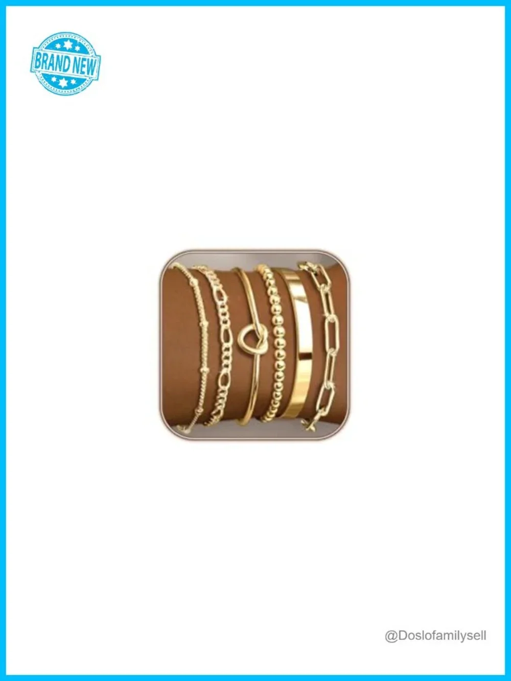 6-Piece Gold Plated Bracelet Set Stackable Bangle Cuff Link Chain